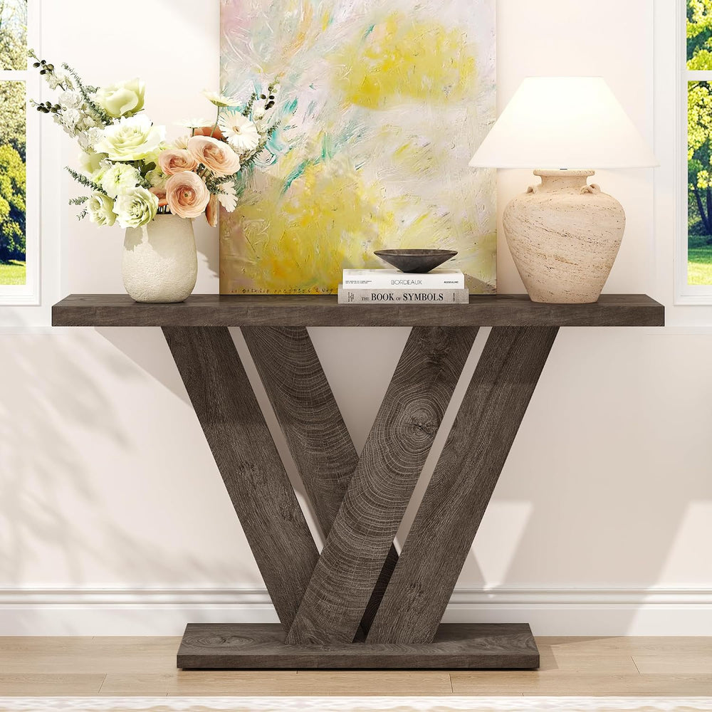 karlott 51" Console Table, V-Shaped Entryway Table, Wood Sofa Table Behi...
