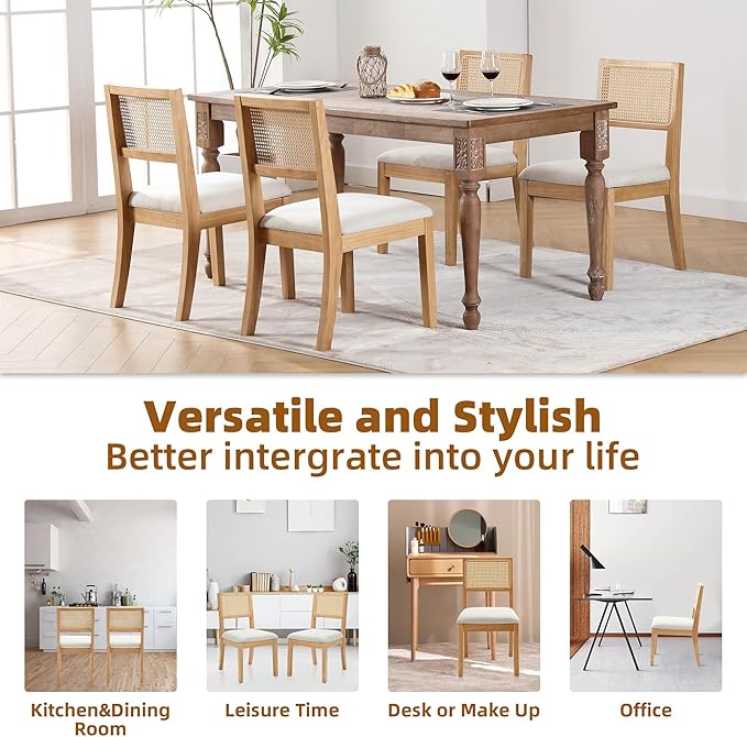 Westice Rattan Dining Chairs Set of 6, Farmhouse Natural Dining Room Chairs w...