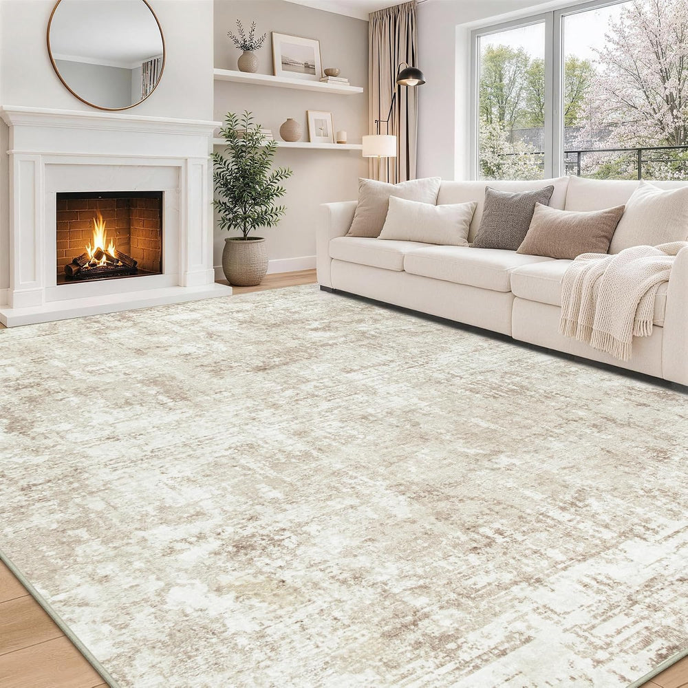 Aelenmu 9x12 Area Rugs for Living Room Bedroom Dining Room Washable Beige