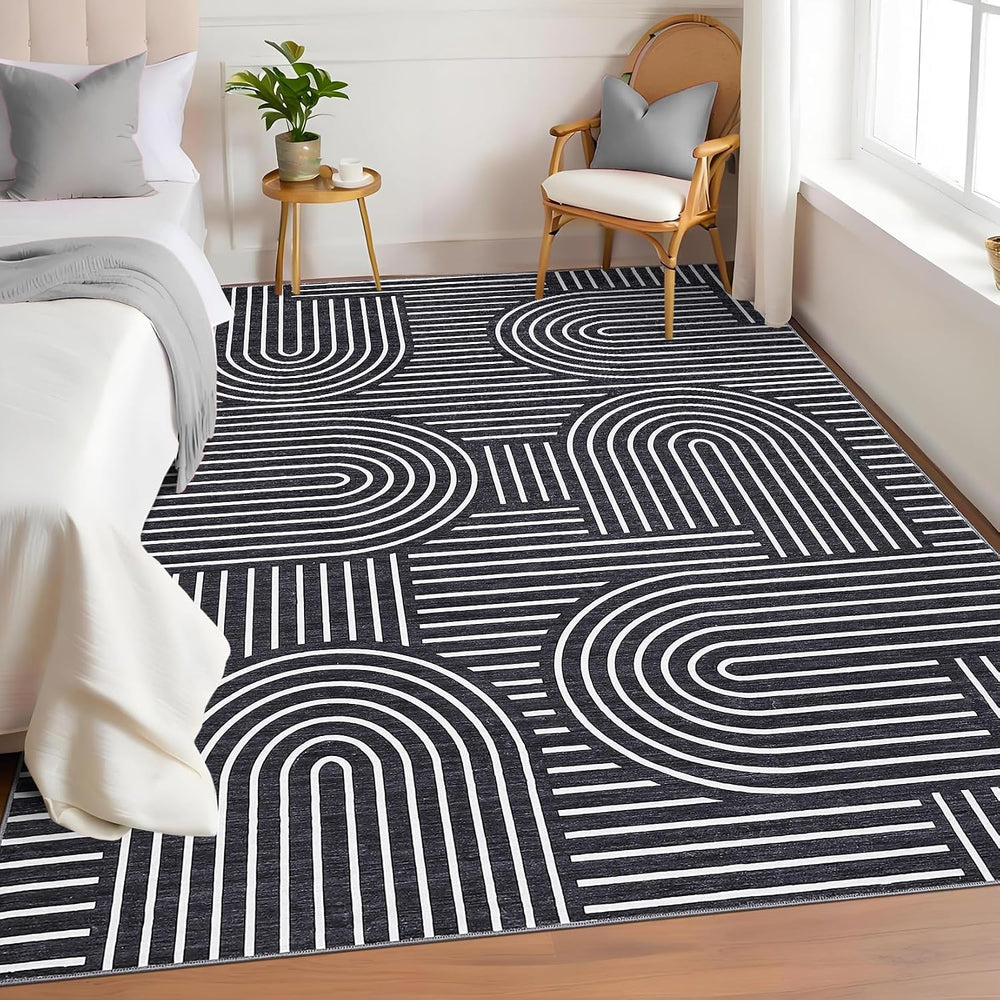 ROYHOME Modern Washable Rug 6x9 Area Rugs for Living Room Non Slip, Black