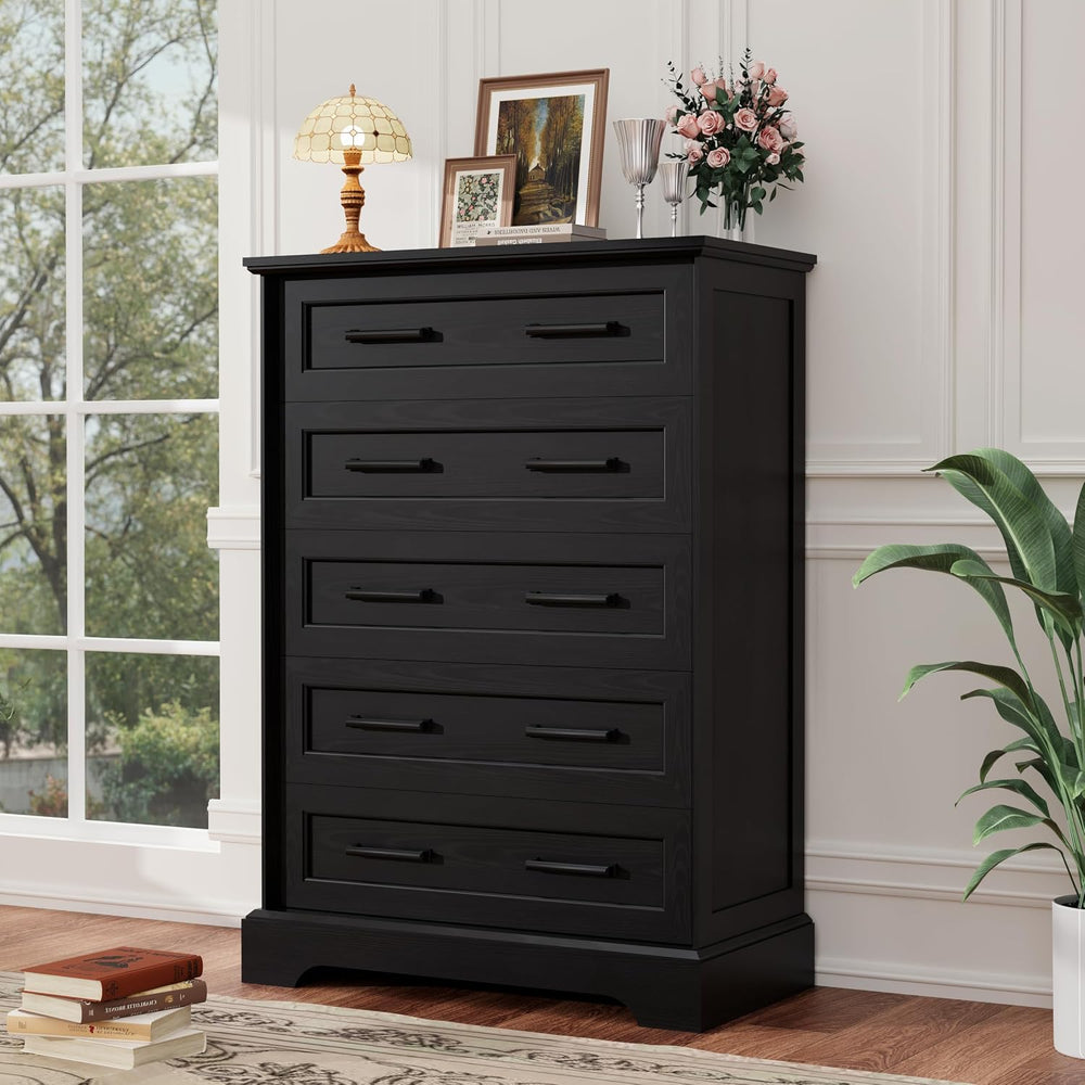 YESHOMY Tall Dresser for Bedroom, Farmhouse 5 Drawers Dressers, Black