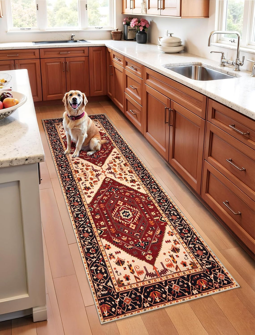 SERISSA Boho Washable Runner Rug, 2x6 Rug Runner Non-Slip Vintage Red Black