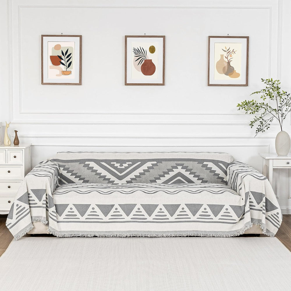 MYSKY HOME Sectional Couch Cover Grey Boho Geometric Sofa Covers