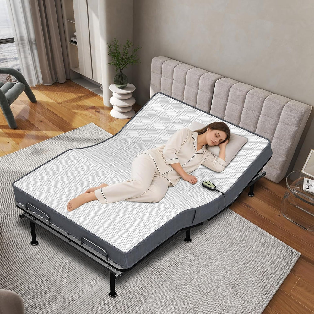 Espsilto Full Size Adjustable Bed Base with Mattress, Electric Bed Frame with...