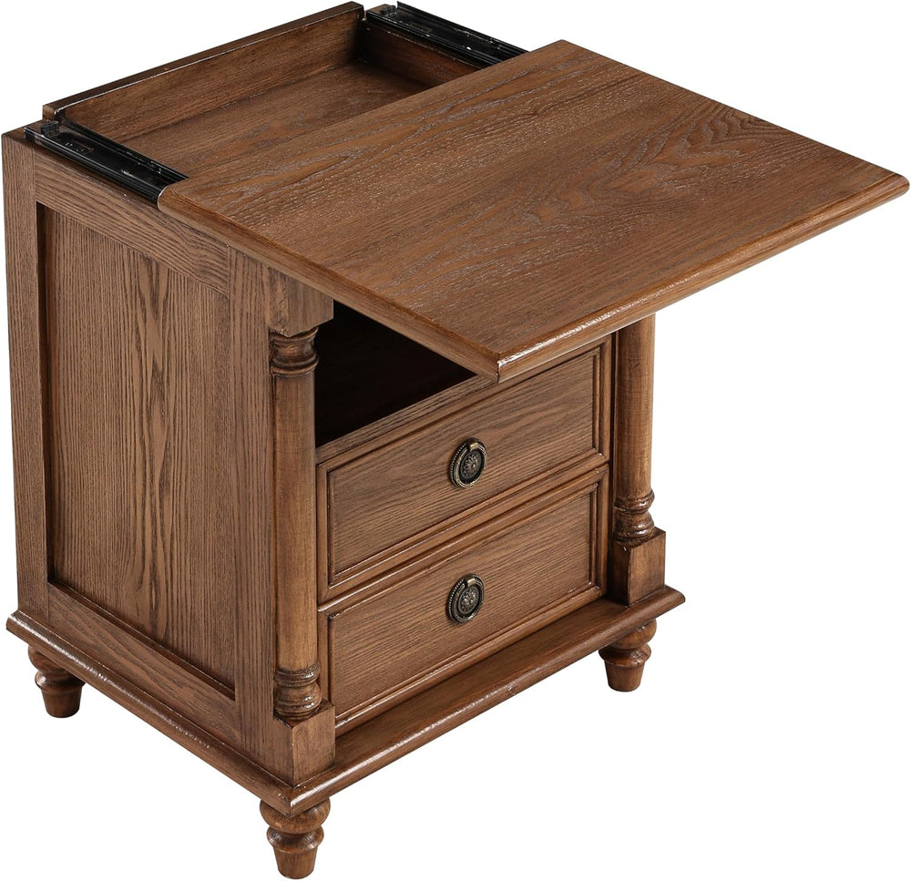 COZAYH Wood Nightstand with Sliding Top & Hidden Storage, 2 Drawer Bedsid...