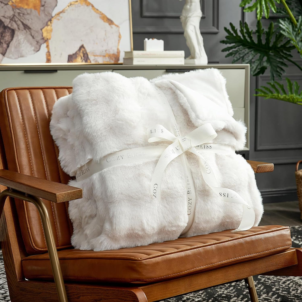 Cozy Bliss Bubble Faux Fur Throw Blanket for Couch, 50"x60", Cream ...