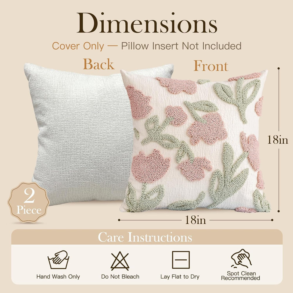 Premium Chenille Embroidered Throw Pillow Covers 18x18 Set of 2, Thick 3D Tuf...