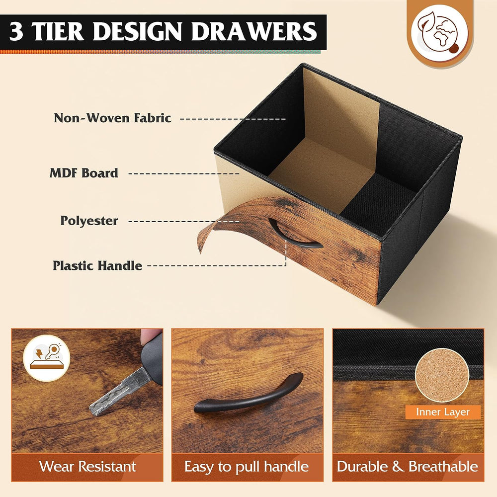 WLIVE LED Dresser TV Stand for 55 Inch TV, 8 Fabric Drawers, Brown Dresser