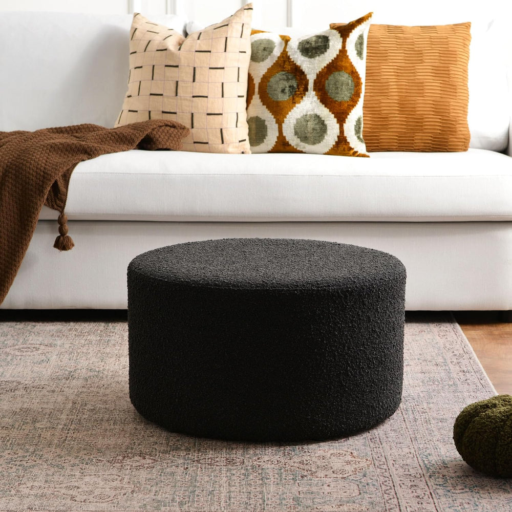 KINWELL Modern Round Boucle Ottoman (24" D x 24" W x 13" H) | ...