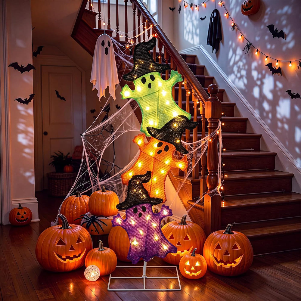Halloween Ghost Lights 42 Inch H Pre-lit Lighted Ghost Witch Hats Decor