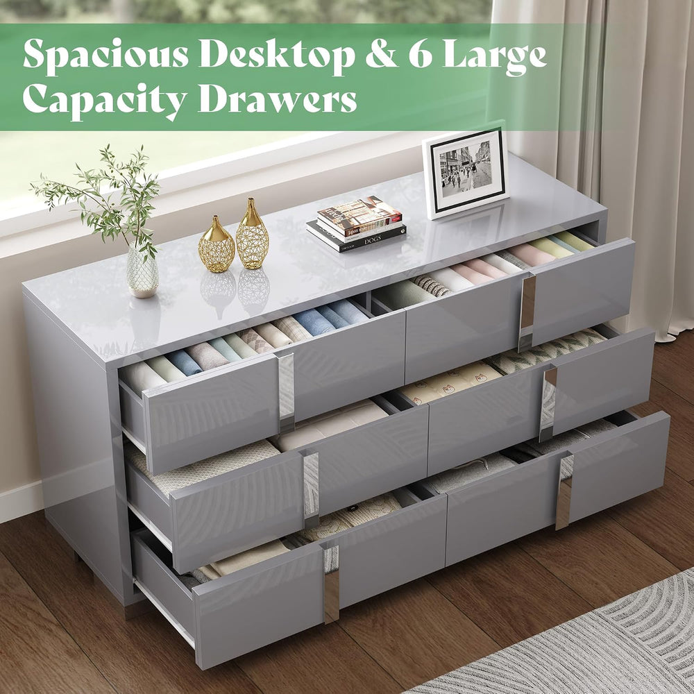AMERLIFE 3-Piece Bedroom Set with 6-Drawer Dresser & 2 Nightstands, Grey