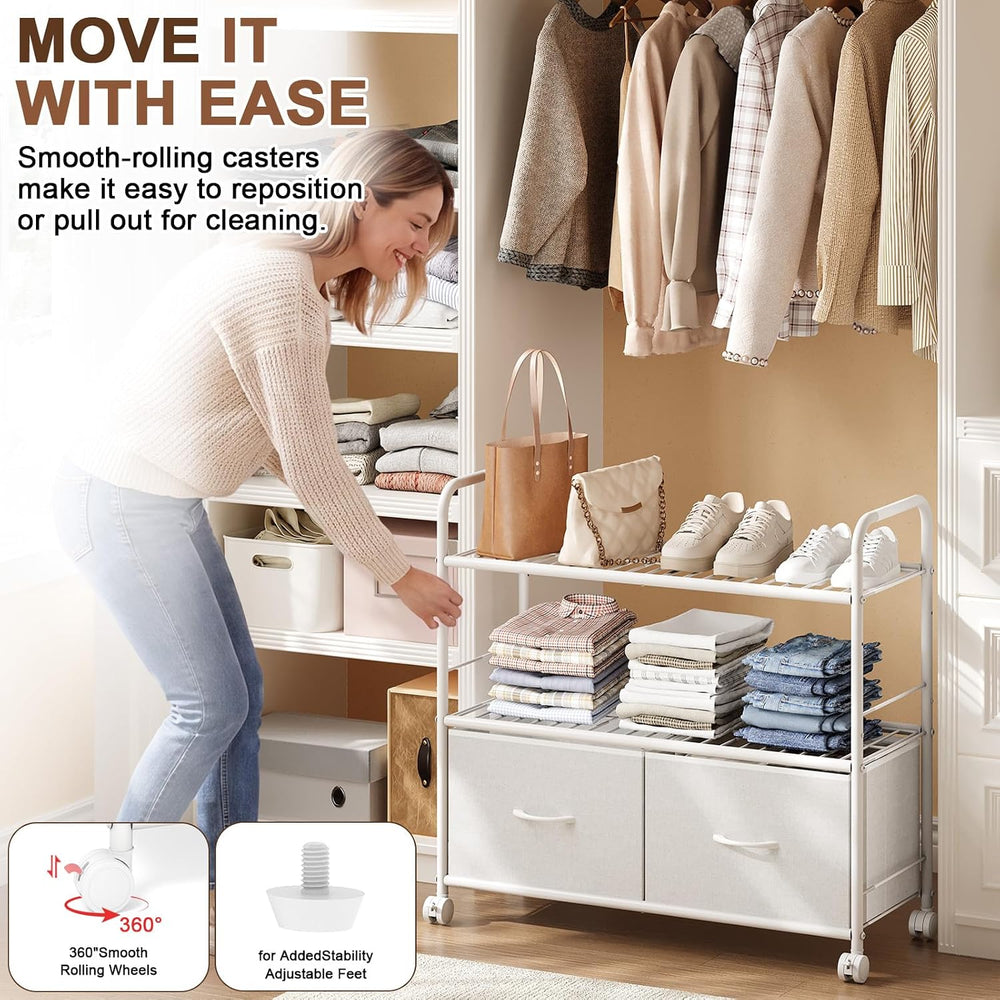 Metal Closet Organizers and Storage with Fabric Drawers, 3-Tier Heavy Duty