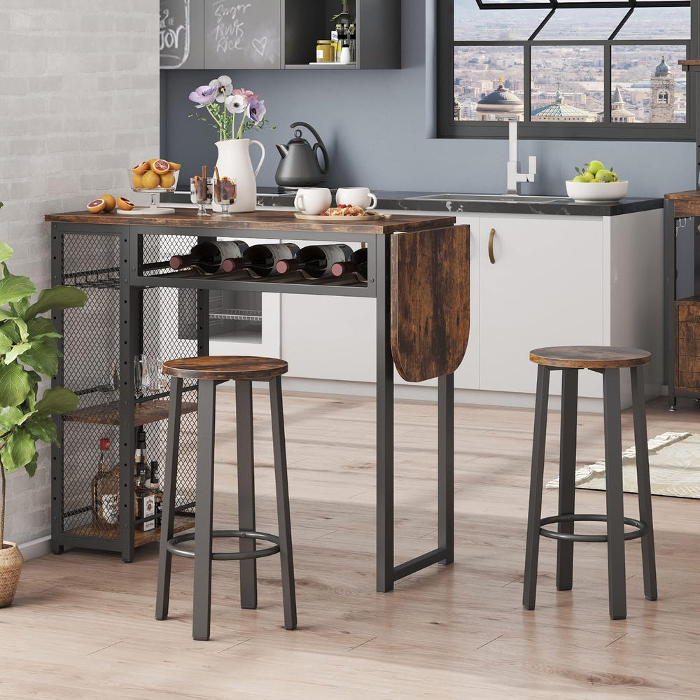Bestier Bar Table and Chair Set, Expandable Dining Table with 2 Bar Stools, I...