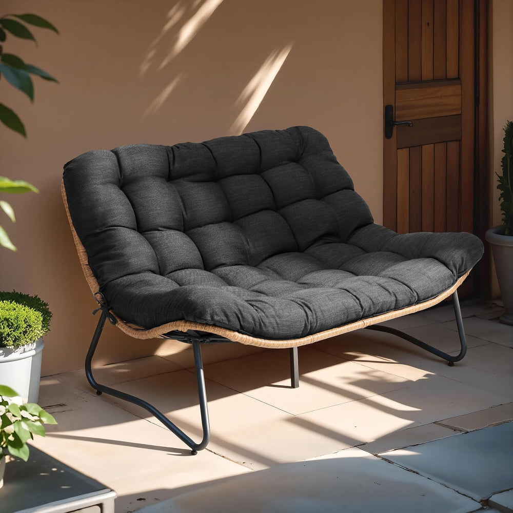 Outdoor Loveseat, Boho Rattan Patio Couch with Soft Cushion (Black)