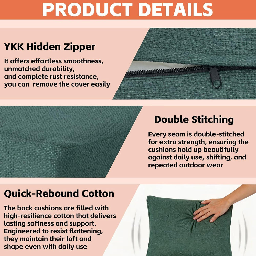 Outdoor Deep Seat Cushions Set of 2, 25x25 Inch, Teal Green