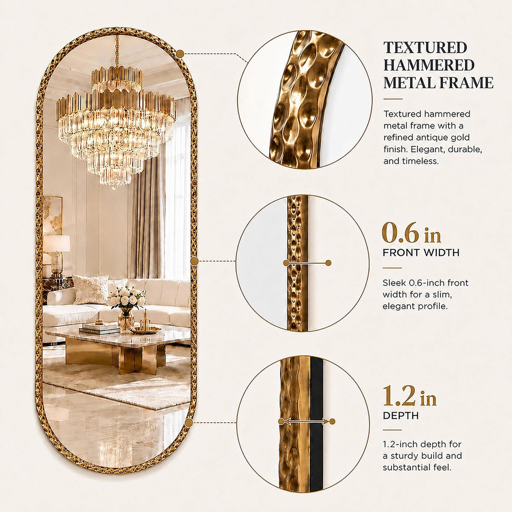 20"x53" Long Oval Full Length Wall Mounted Mirror, Antique Gold