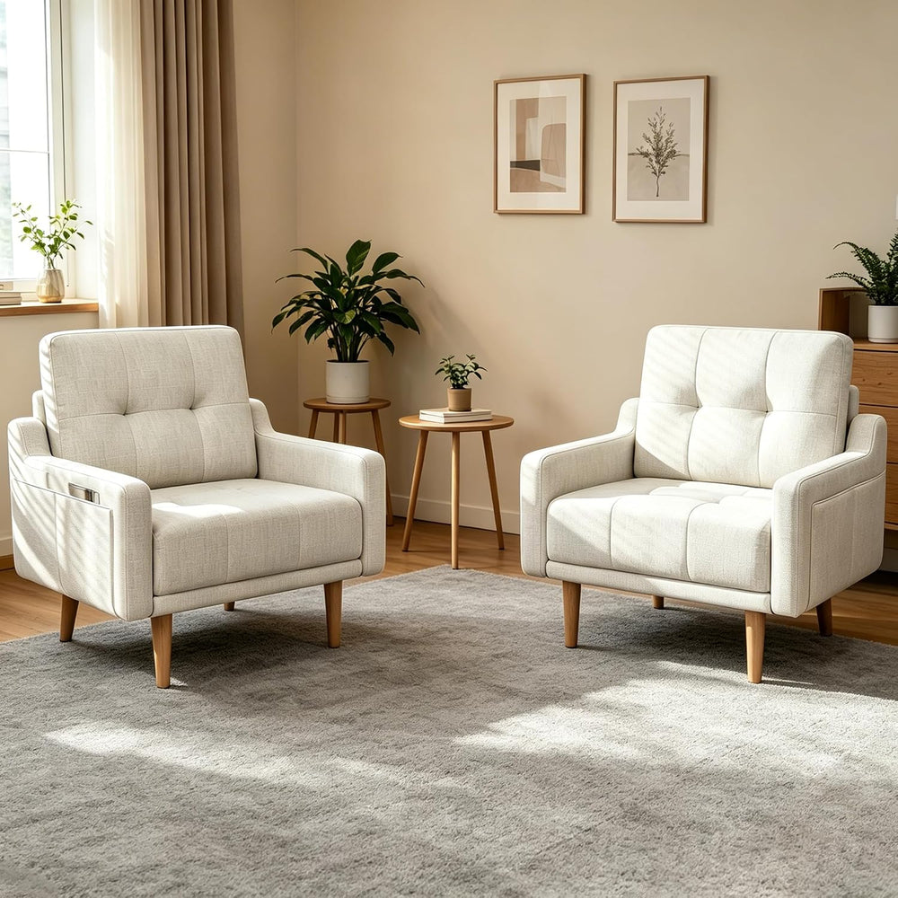 EJUNQ Accent Chair Set of 2, Armchair, Comfy Reading Chair with Side Storage ...