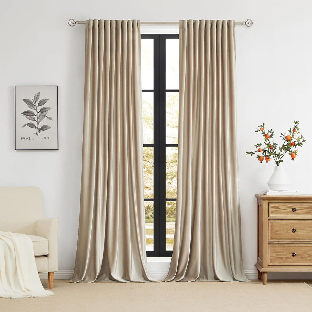 PRIMROSE Champagne Polyester Velvet Curtains 108 inch Long for Living Room,Se...