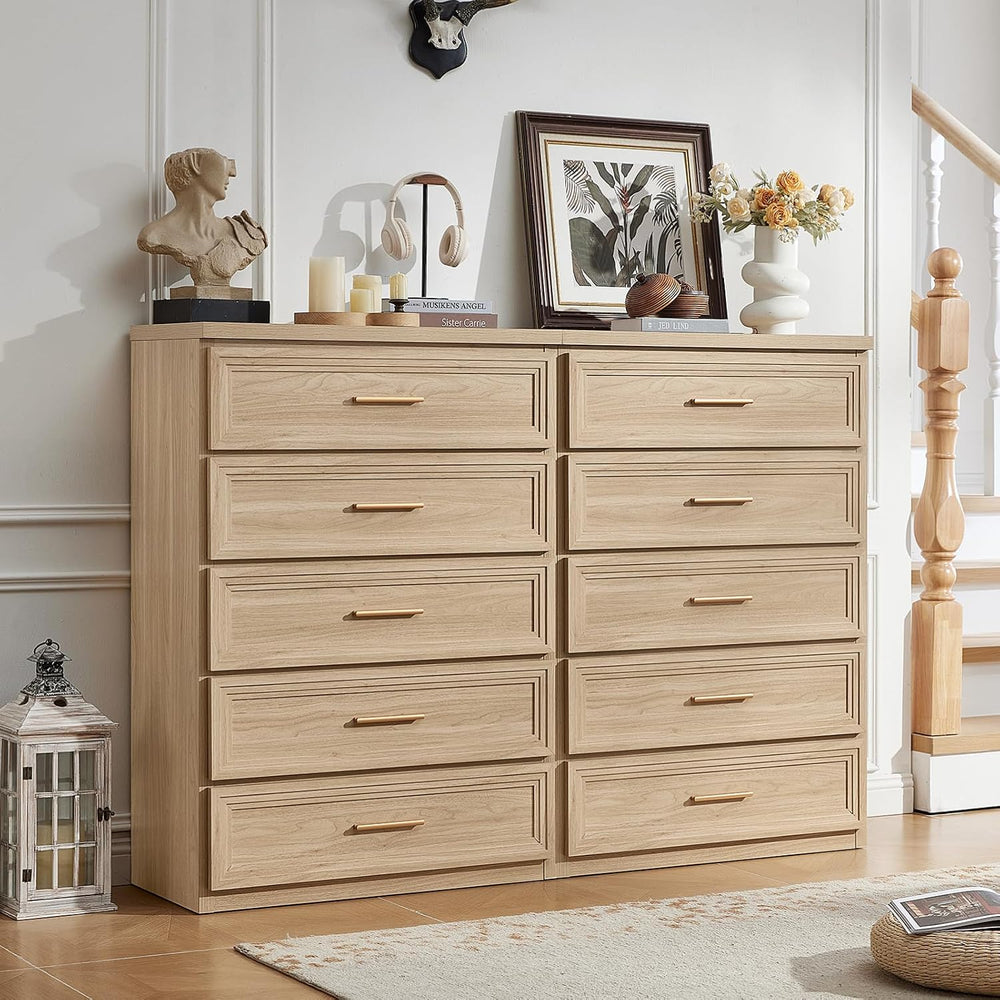 RWYHG Dresser Set for Bedroom 5 Drawers Wood Vertical 45" Tall Gold Handle