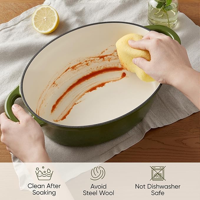 Oval Dutch Oven for Bread Baking, 4.5 Quart Non Stick Enameled Cast Iron Dutch