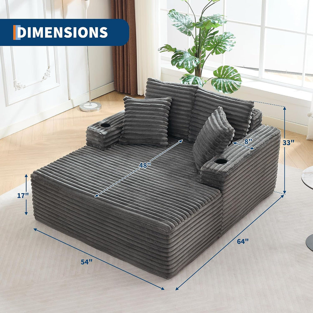 Garvee 64" Oversized Chaise Lounge Chair Indoor, Corduroy Upholstered Bo...
