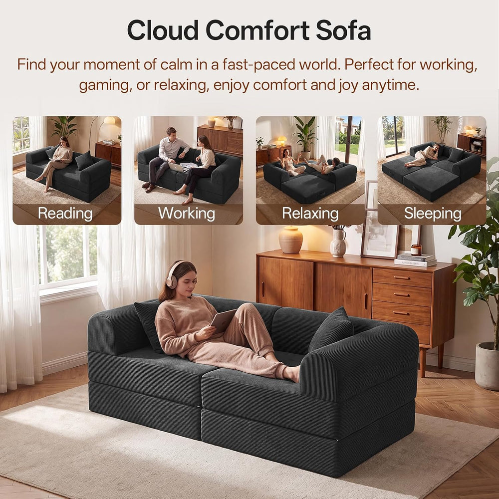 74.8’’Convertible Futon Sofa Bed, Boneless Couch for Living Room