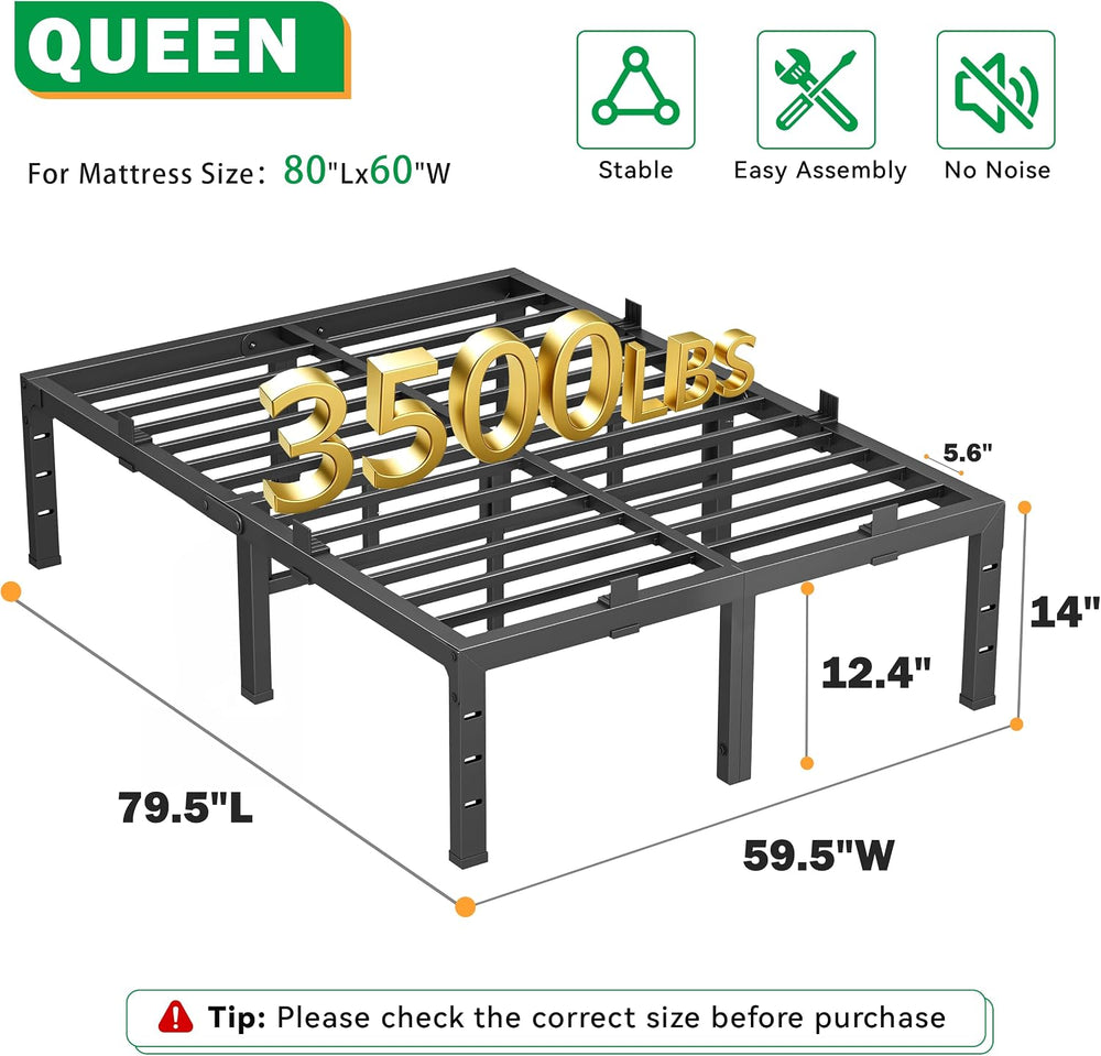 14 Inch Queen Bed Frame Heavy Duty, Upgrade Metal Steel Platform Black