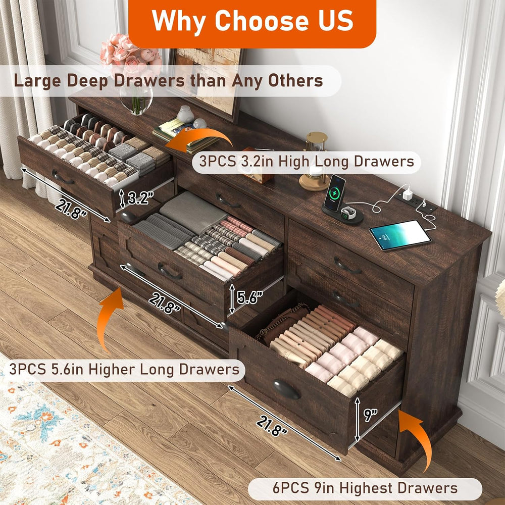 chartustriable 70inch Large Long Dresser w/Charging Station,12 Drawer Dresser...