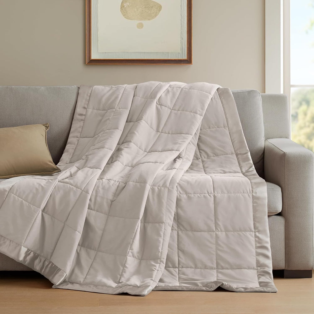 Madison Park Down Alternative Queen Blanket for Bed, Satin Trim, Grey