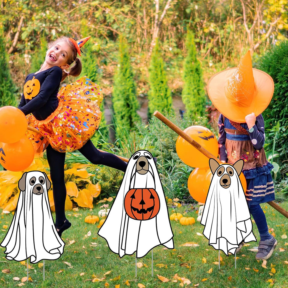 Nuanchu 7 Pcs Halloween Ghost Dog Yard Signs Outdoor Decorations