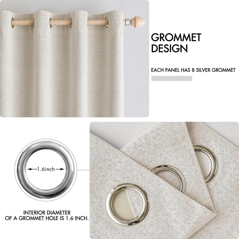 MIULEE 100% Blackout Linen Curtains for Bedroom 52x84 Inches Birch