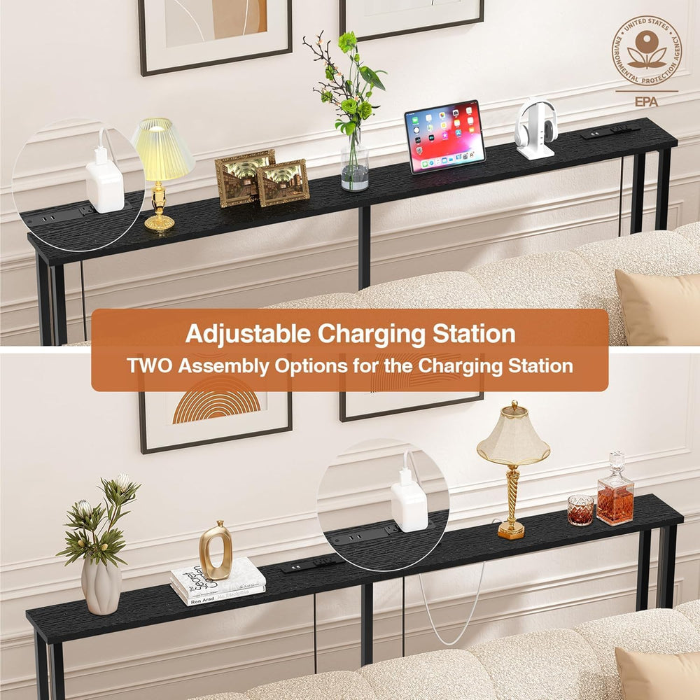 Keelian 102" Narrow Console Sofa Table - 2 Power Outlets & 4 USB Por...