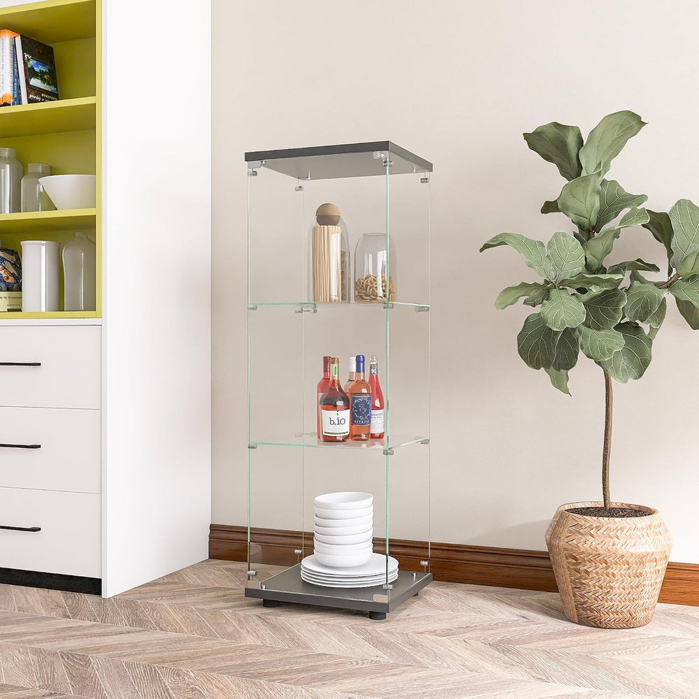 Modern 49'' Contemporary 3-Shelf Case Glass Display Cabinet in Clear ...