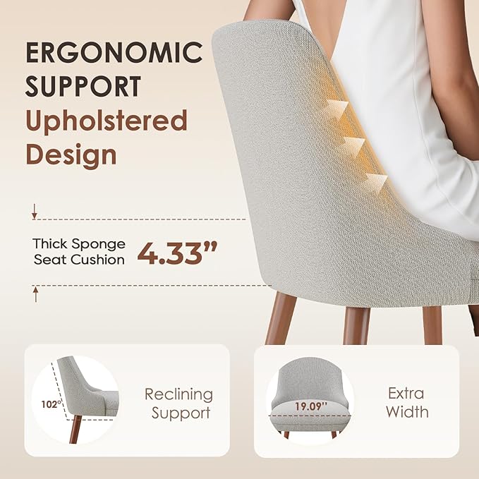 Dining Room Chair Set of 2, Upholstered Kitchen Chairs with Wood Legs, High-B...
