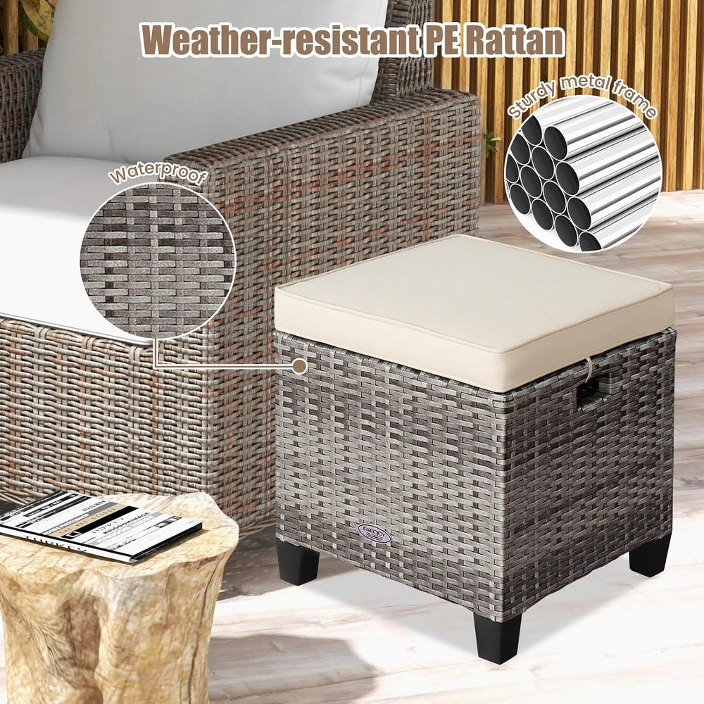 ORALNER Set of 2 Outdoor Ottoman, 16” Wicker Foot Stools, All-Weather Rattan ...