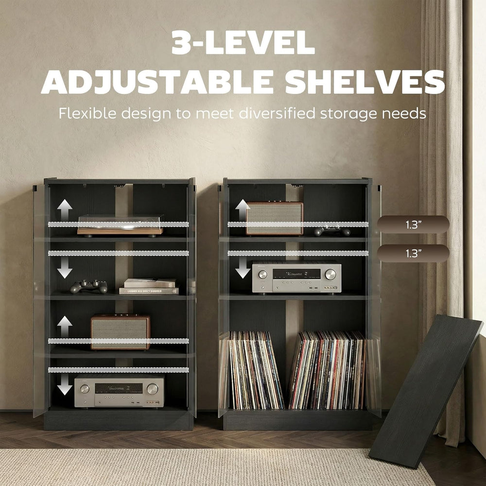 HOMCOM Media Cabinet, 4-Tier Stereo Cabinet for Vinyl Record Player, Gaming C...