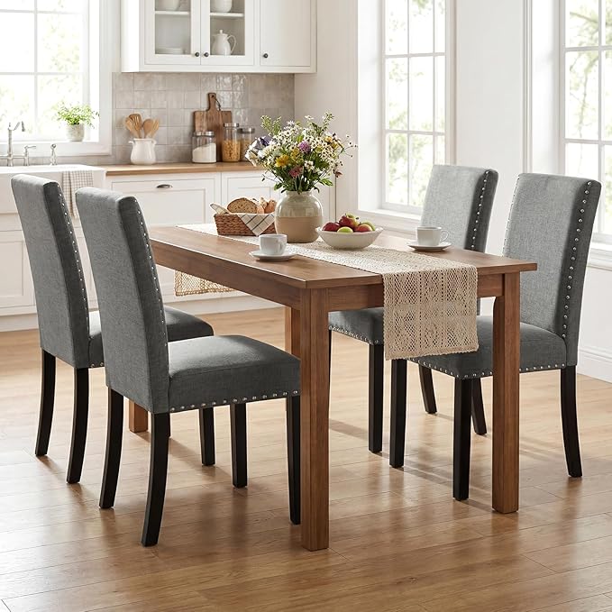 Giantex Dining Chairs Set of 4, Fabric Upholstered Parsons Kitchen Chair w/Na...