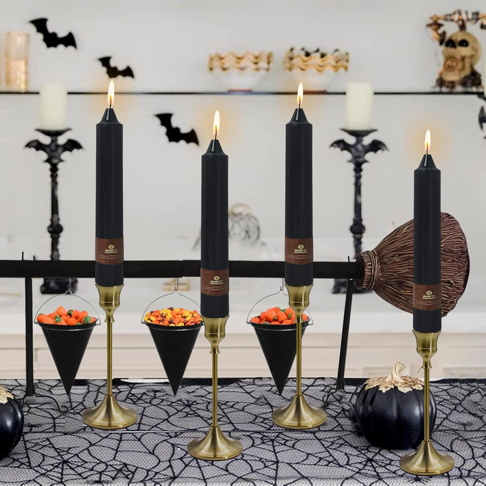 Black Halloween Taper Candles 4 Pack Hand-Poured 9 Inch Unscented Long Tapere...