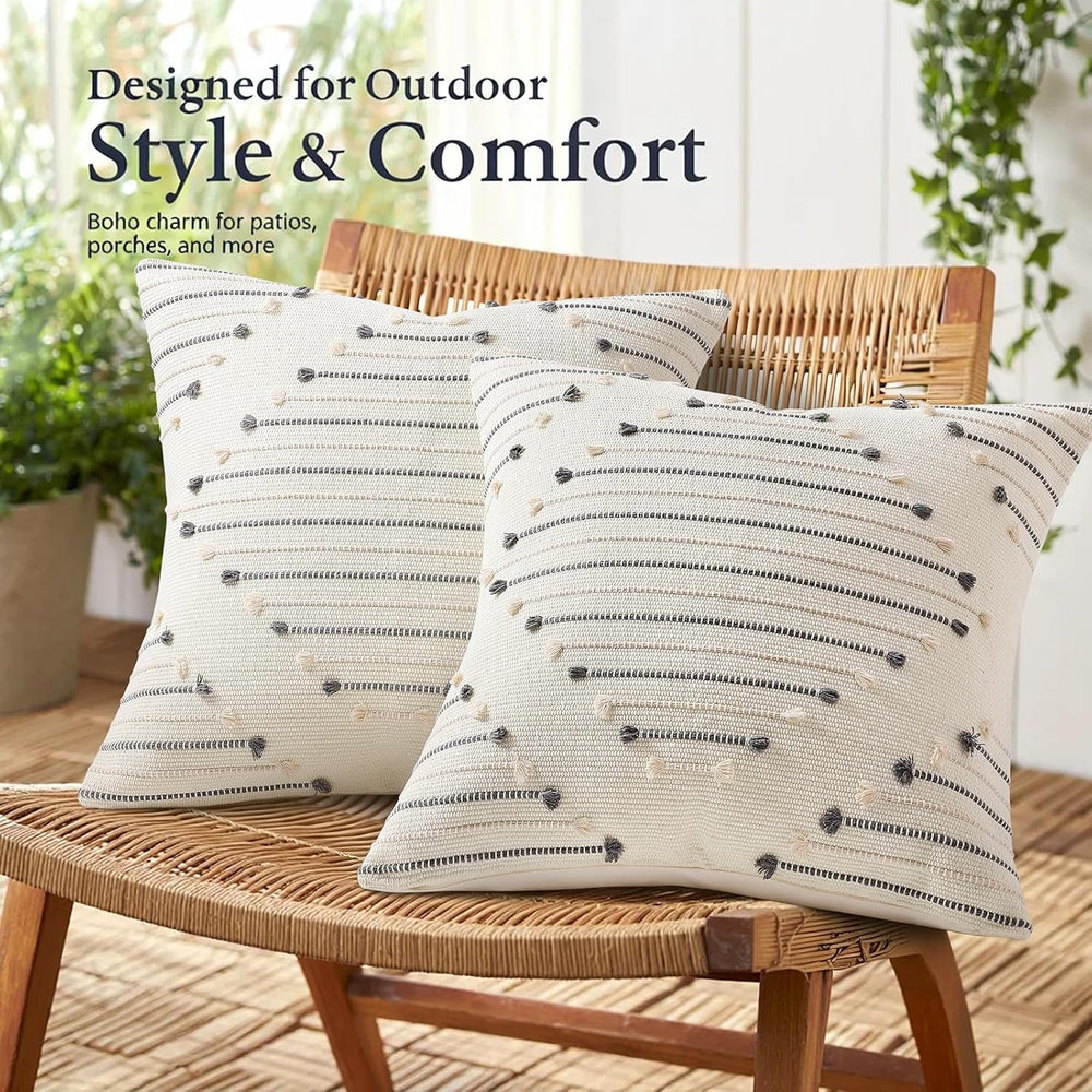 Mecatny Boho Outdoor Throw Pillow Covers 20x20 Set of 2 Beige & Grey