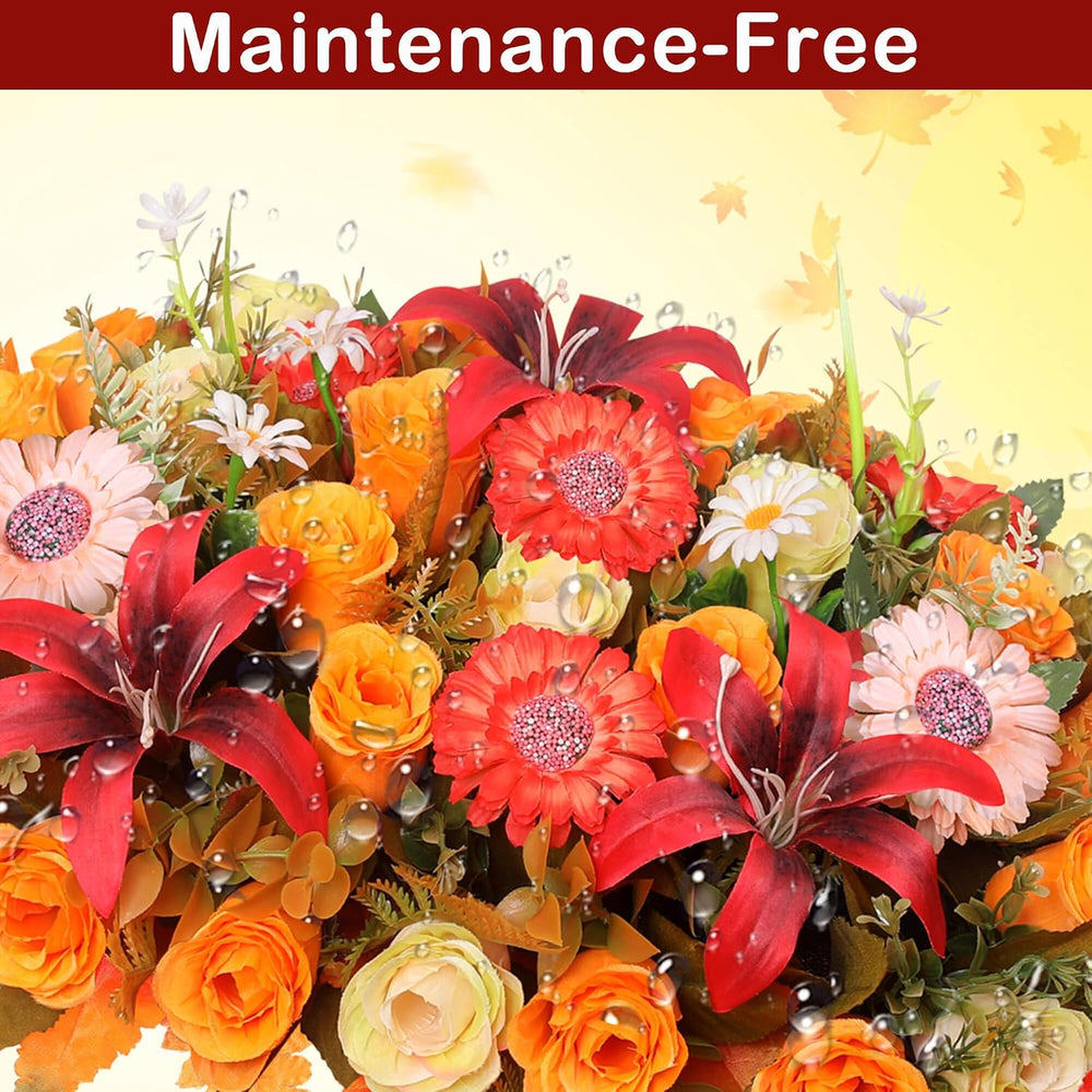 Artificial Cemetery Flowers Saddle Set, Rose and Daisy Grave Decorations with...