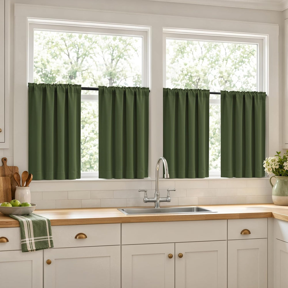 Miulee 4 Panels Short 36 Inch Blackout Kitchen Window Curtain Olive Green