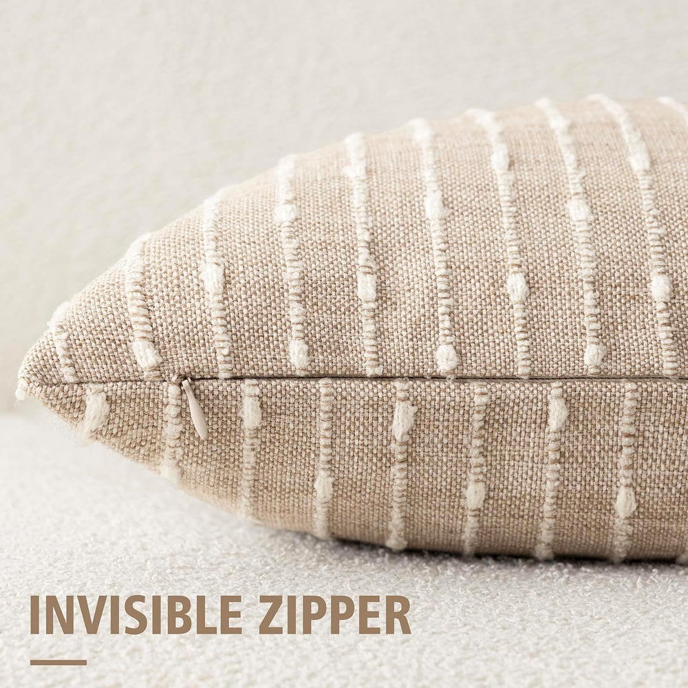 Foindtower Decorative Striped Boucle Throw Pillow Cover 22x22 Natural Beige