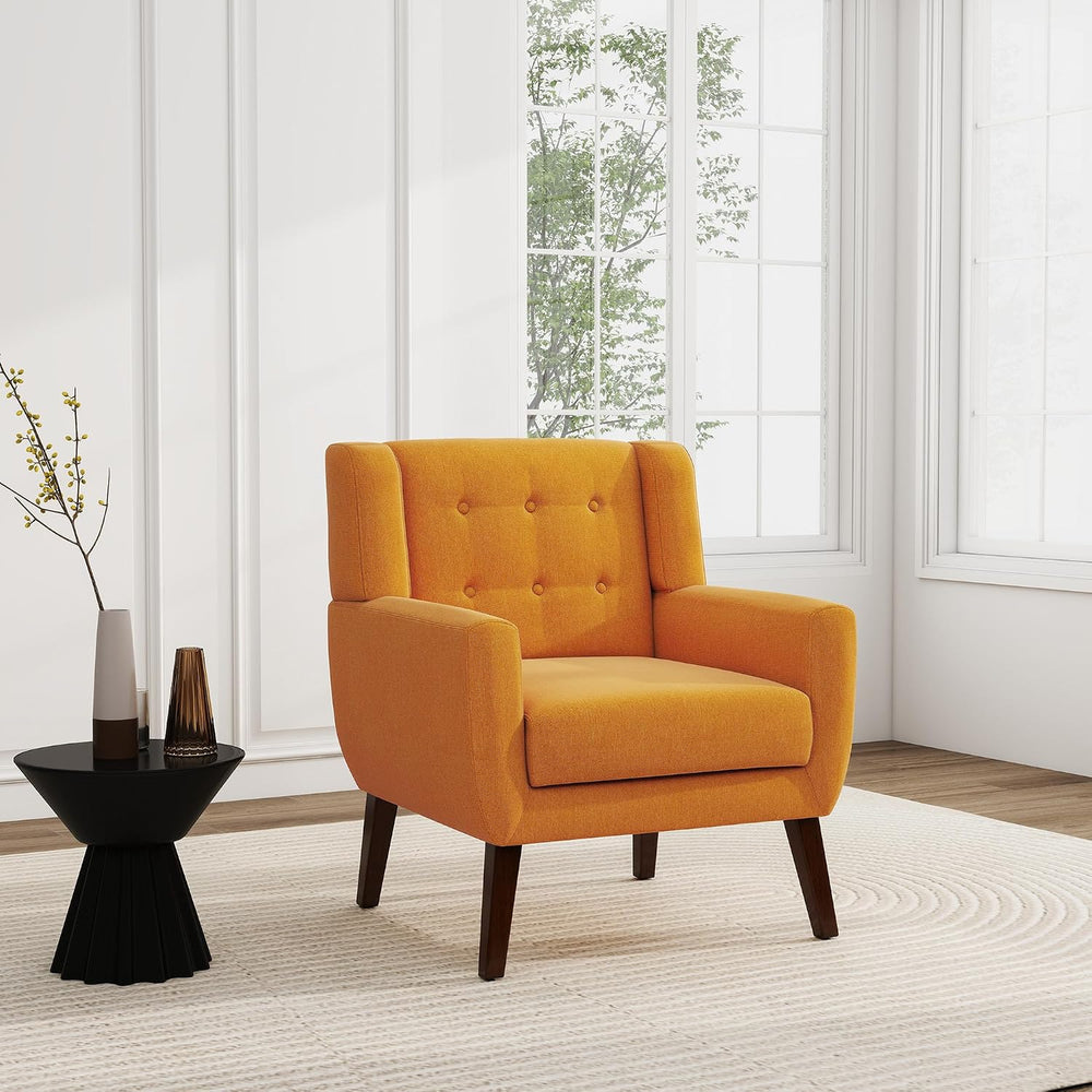 Accent Chairs Set of 2, Fabric Upholstered Armchair, Orange