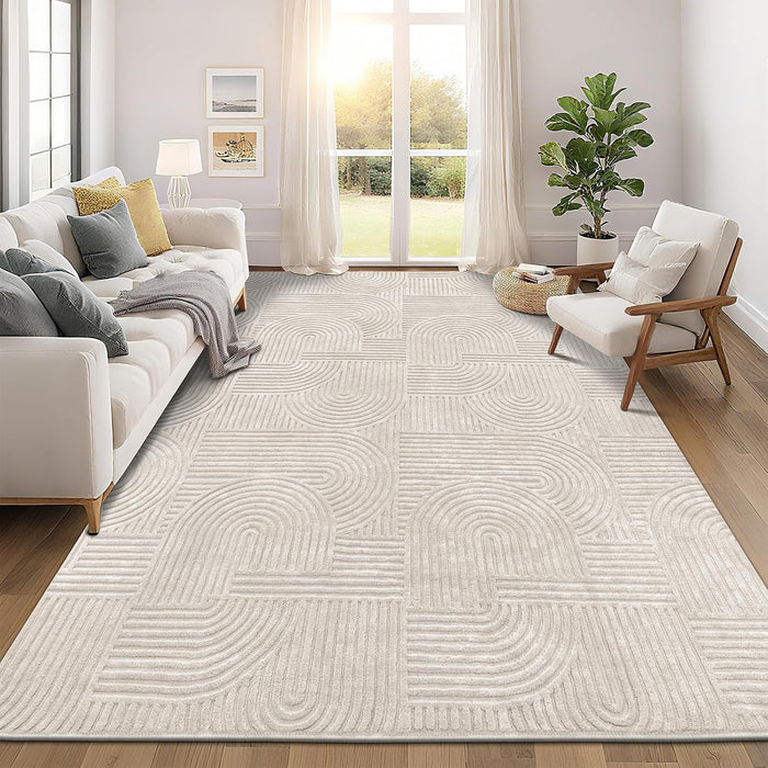 Pauwer 9x12 Area Rugs for Living Room, Modern Non Slip Washable Rug, Beige