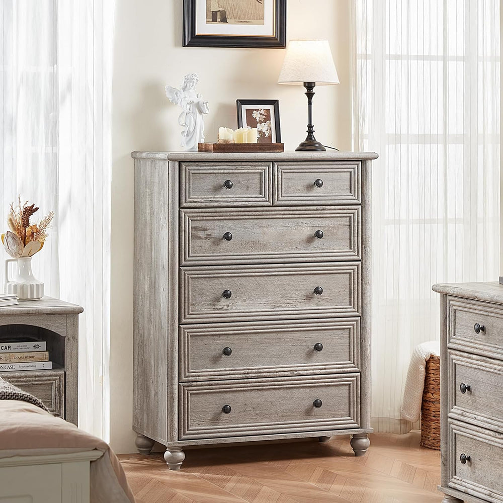 RWYHG Farmhouse 6 Drawer Dresser, 43.5" Tall Chest of Drawers for Bedroom
