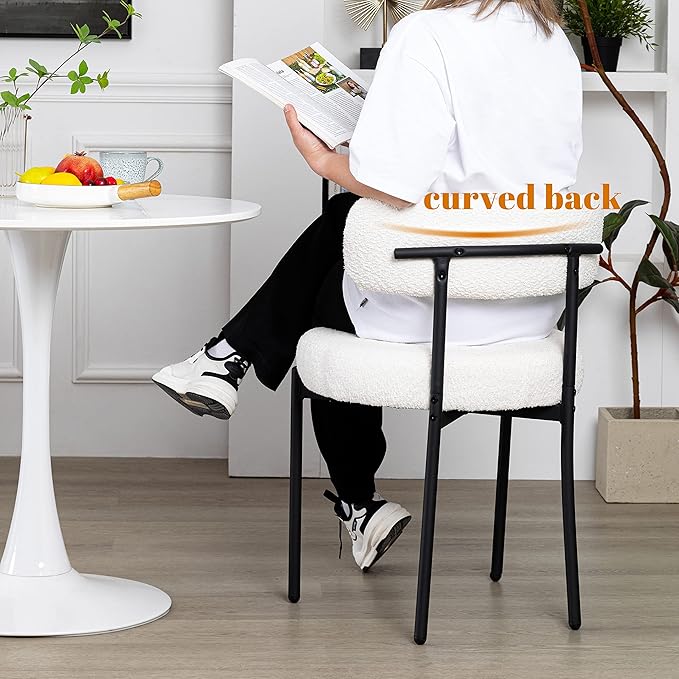 DYHOME White Boucle Dining Chairs Set of 2, Mid Century Modern Kitchen Chairs...