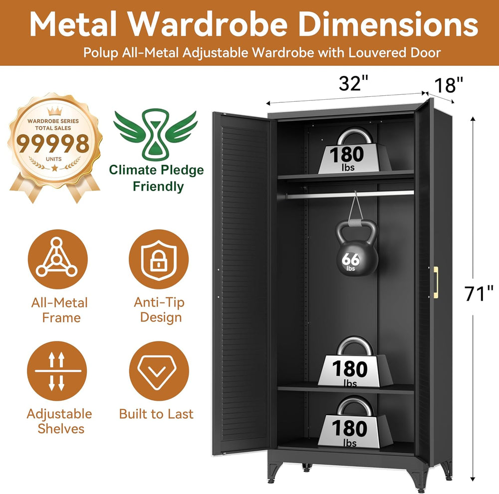 71" Tall Metal Armoire Wardrobe Closet with 2 Doors