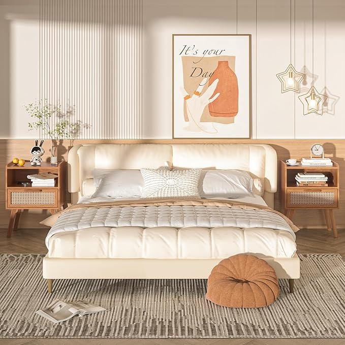 Lerliuo Rattan Nightstands Set of 2, Side Table with Drawer, Cane Accent Beds...
