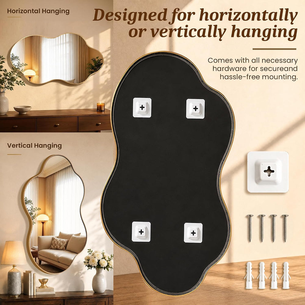 EOGOW Irregular Wall Mirror, 36"x22" Asymmetrical Mirror with Alumi...