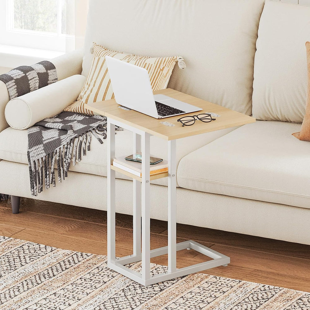 HOOBRO Foldable C Shaped End Table, C Shaped Side Table with Storage Shelf, S...